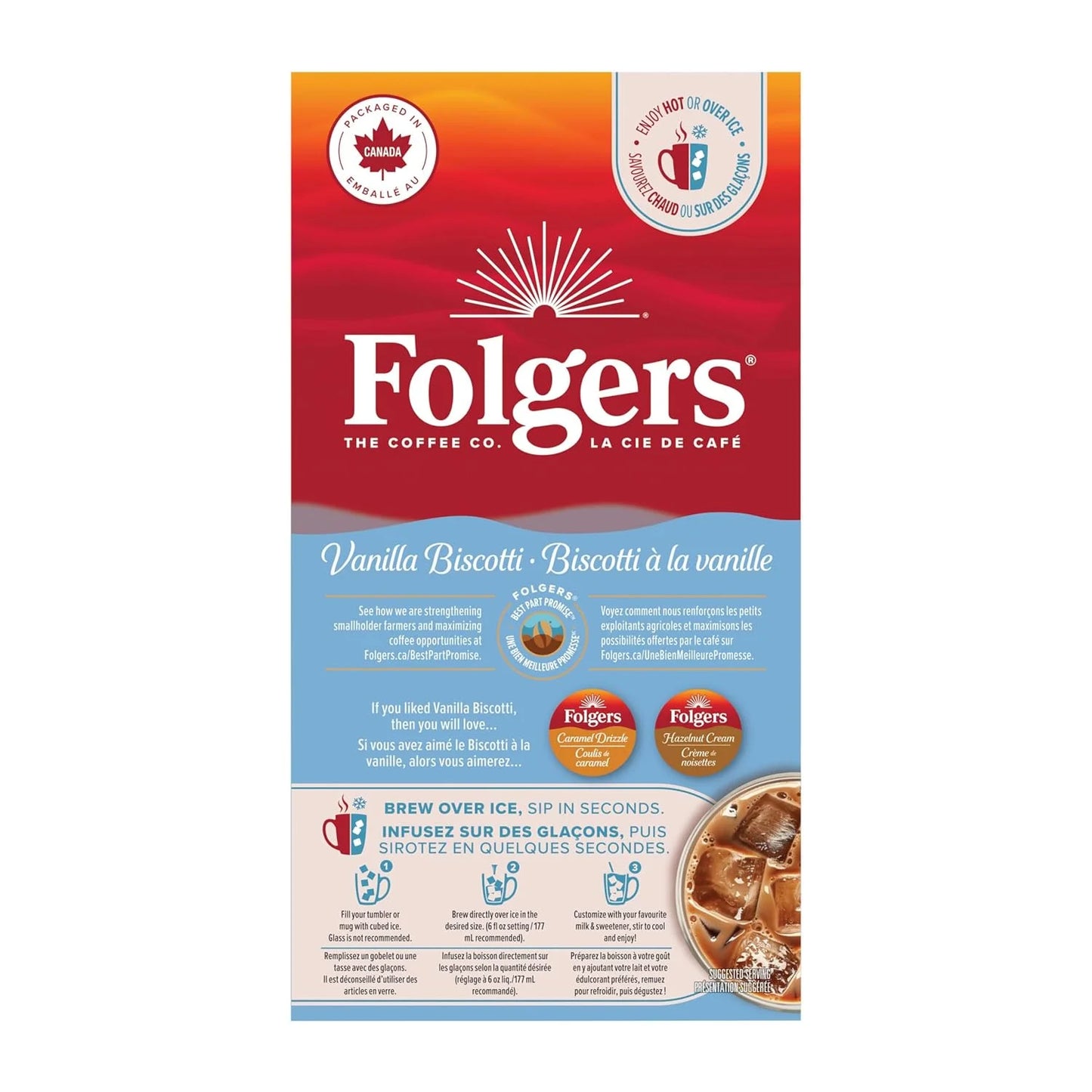 Folgers Vanilla Biscotti Coffee K-cups, 30 Count, 270g/9.5 oz. Box (Imported from Canada)