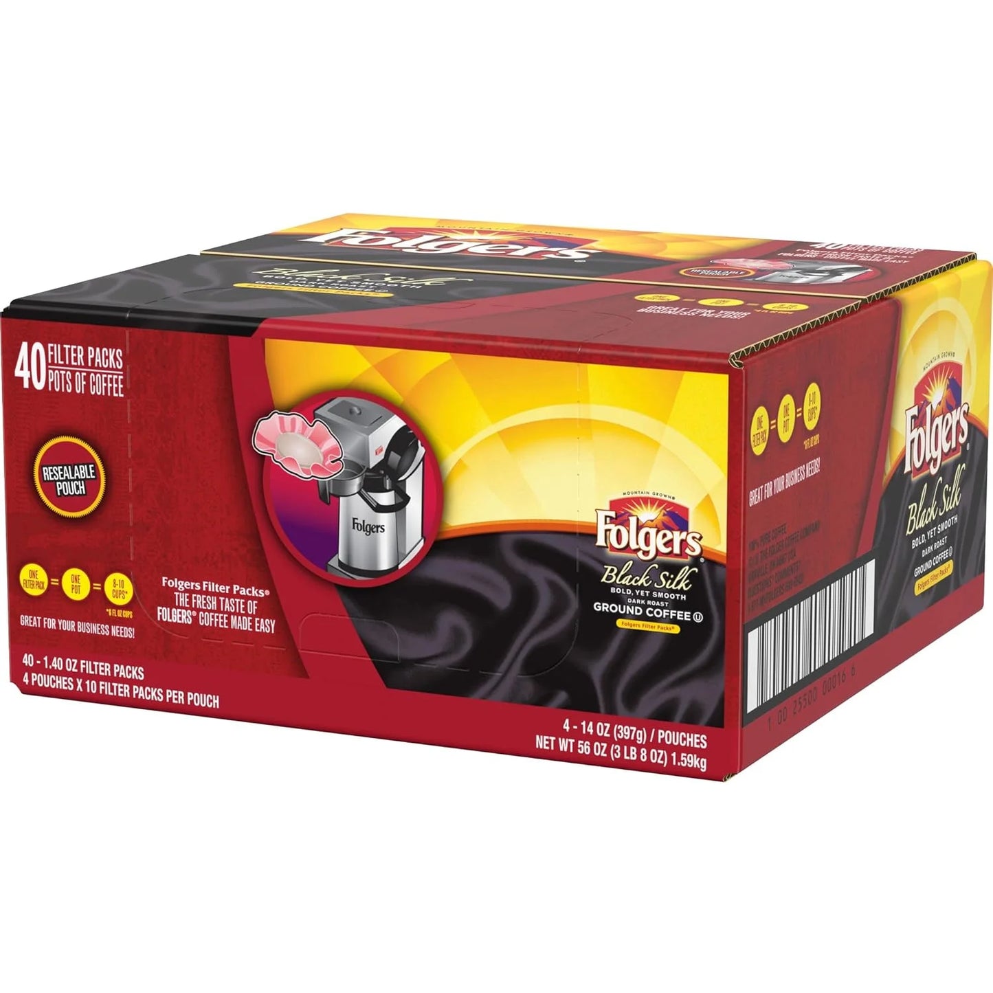 Folgers Black Silk Dark Roast Ground Coffee, 40-1.4 Ounce Filter Packs (Pack of 2)