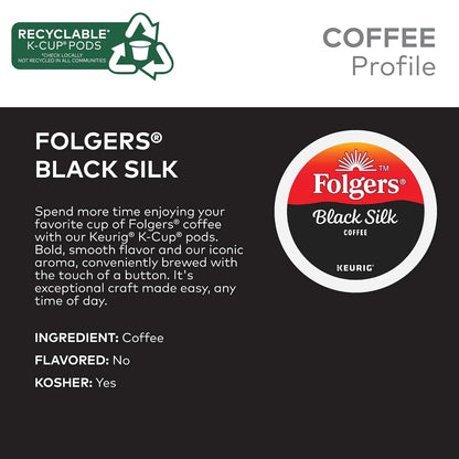 Folgers Black Silk Coffee Keurig Single Serve K-Cup Pods, Dark Roast, 24 Pods Per Pack, Case Of 4 Packs
