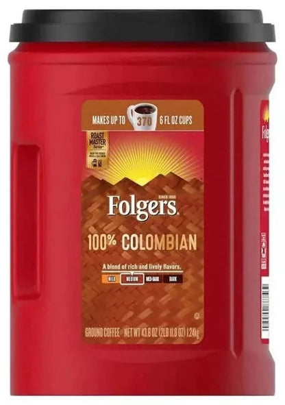 Folgers Café Tostado y Molido 100% Colombiano (40.3 onzas /1.14 Kilogramos). 100% Medium Roast Ground Colombian Coffee