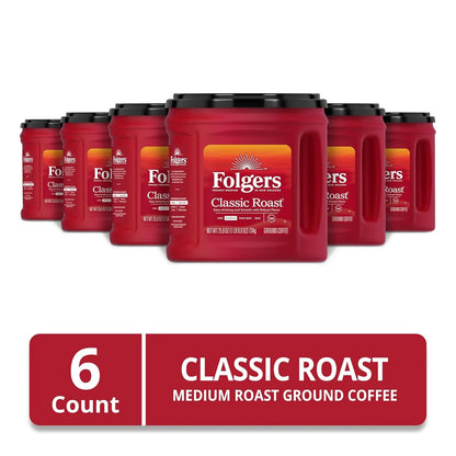 Folgers Classic Roast Ground Coffee, Medium Roast, 6 (25.9-Oz.) Canisters