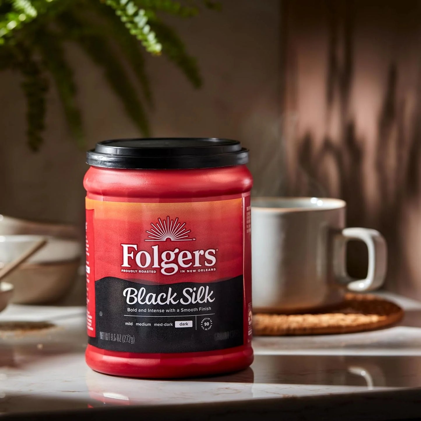 Folgers Black Silk Dark Roast Coffee, 9.6 Ounces (Pack of 6)