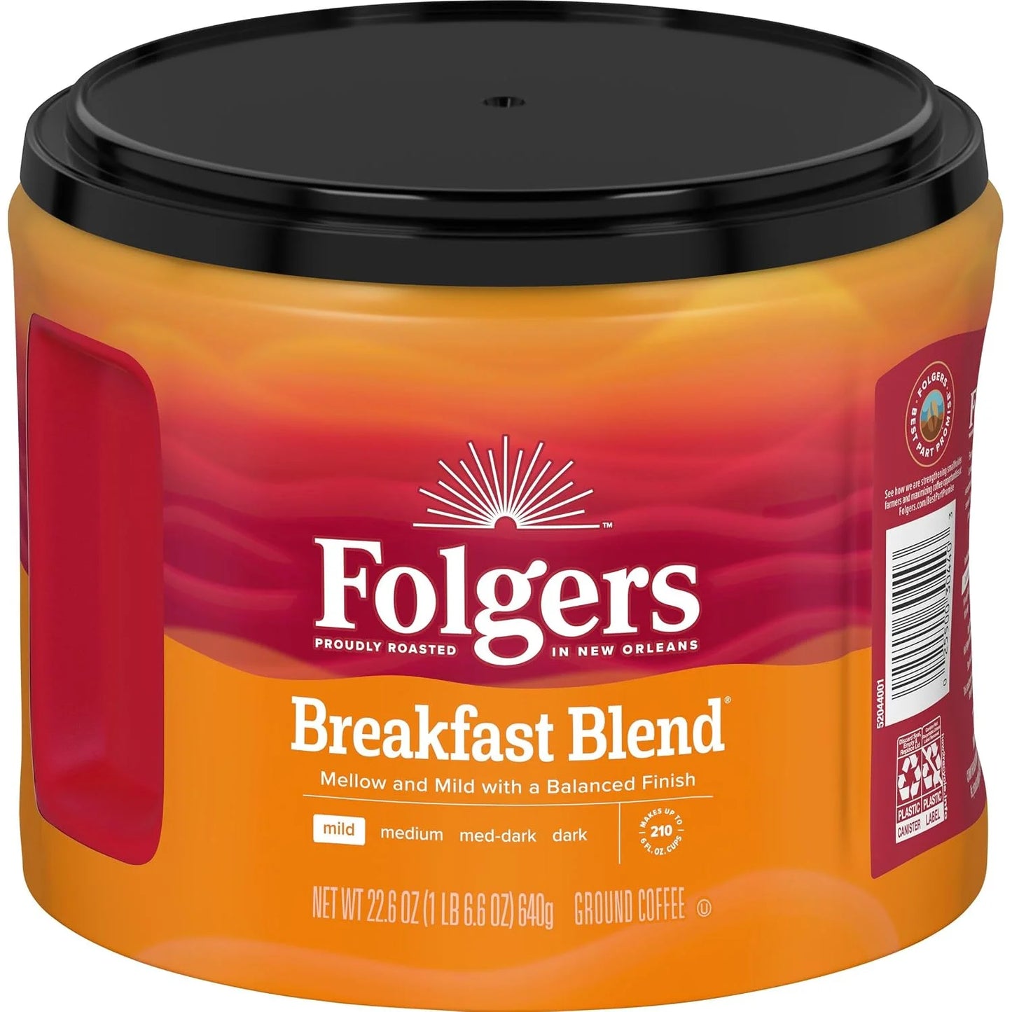 Folgers Breakfast Blend Ground Coffee, Mild Roast, 22.6 Oz. Canister