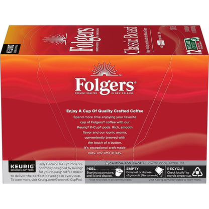 Folgers Classic Roast, Medium Roast Coffee, Keurig K-Cup, 12 Count Box