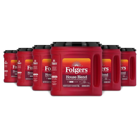 Folgers House Blend Ground Coffee, Medium Roast, 6 (25.9 Oz.) Canisters