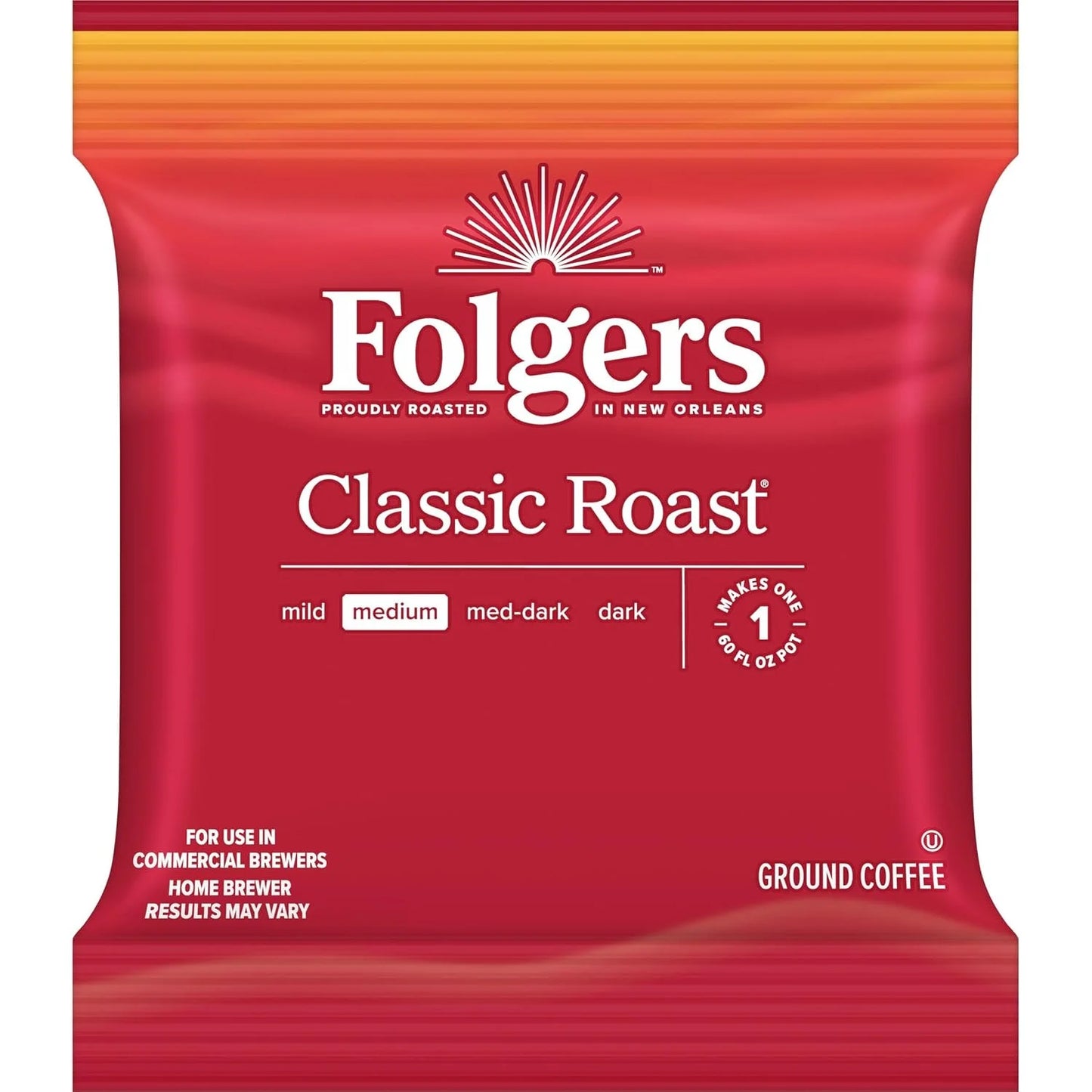 Folgers Classic Roast Medium Roast Ground Coffee, 42-1.5 Ounce Fraction Packets, frac Packs