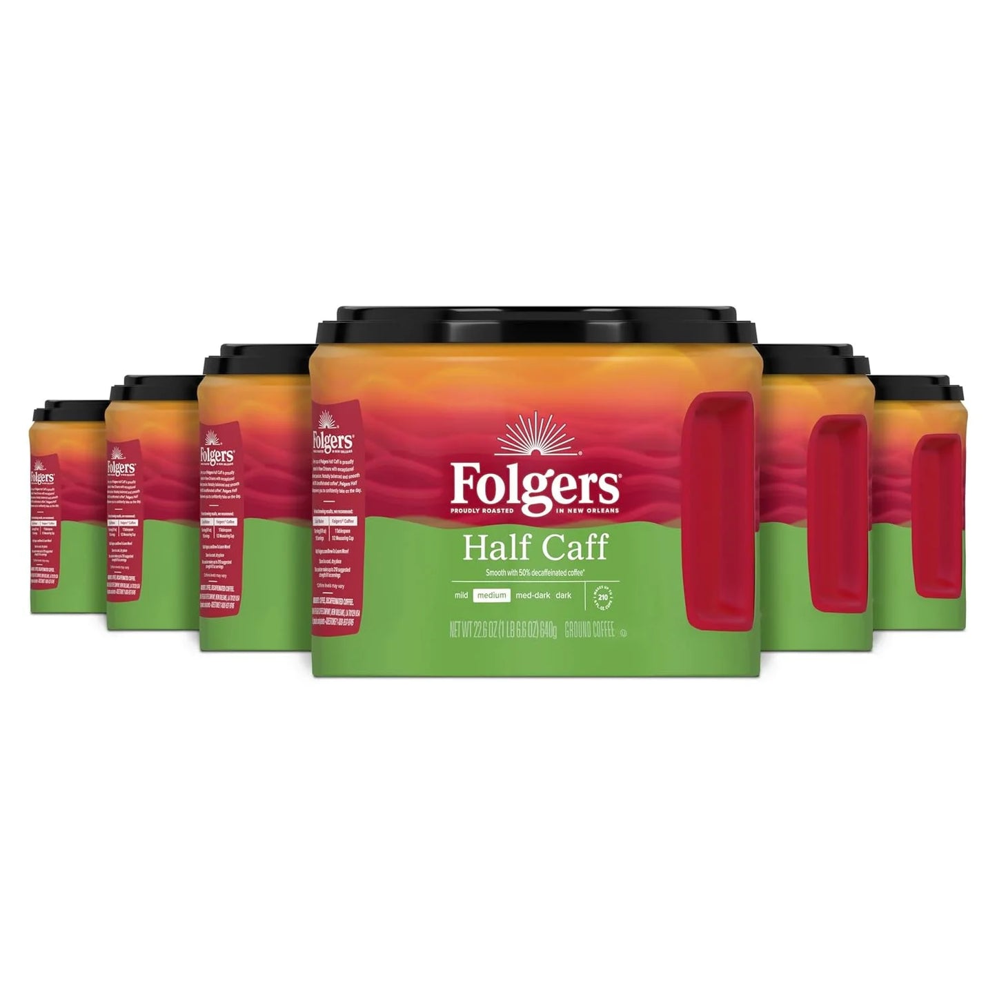 Folgers Half Caff Medium Roast Coffee, 22.6 Oz. Canister (Pack of 6)