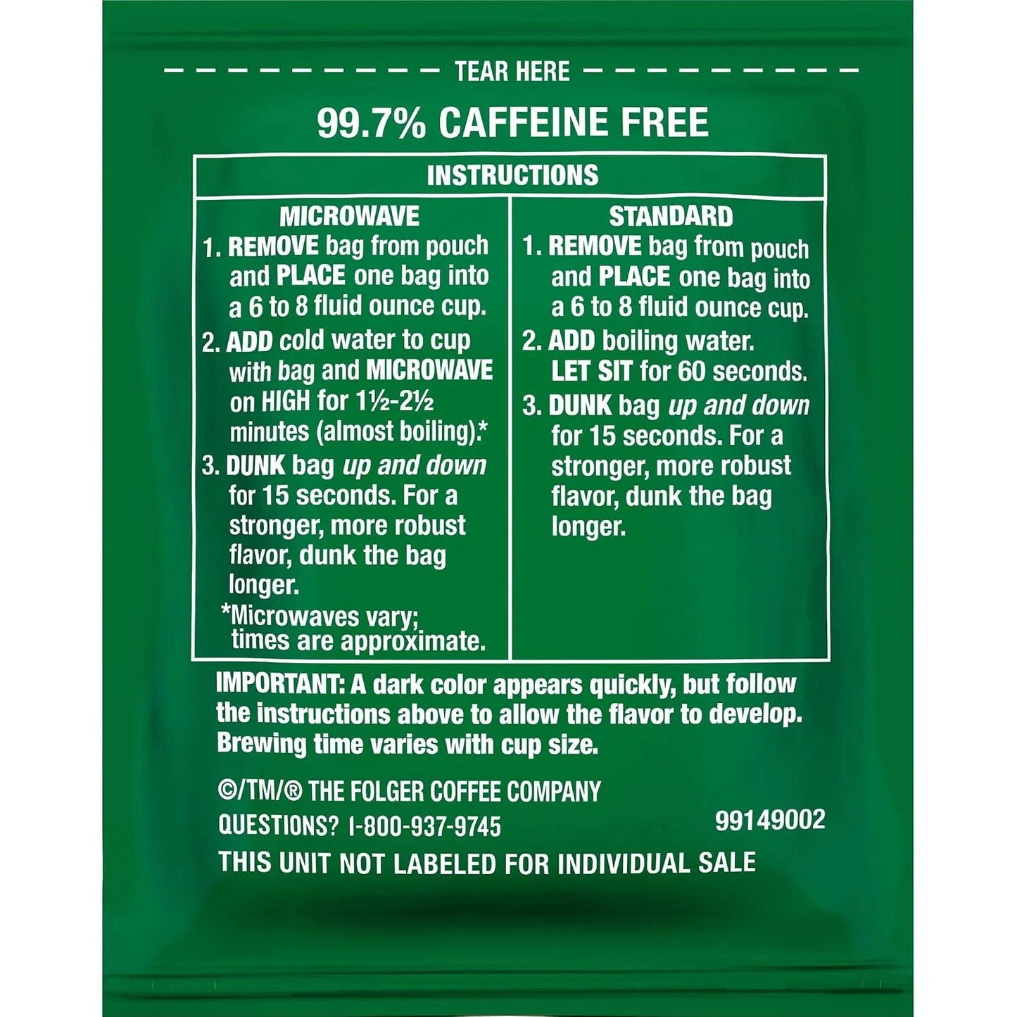 Folgers Coffee Singles Classic Decaf Medium Roast Coffee, 19 Single Serve Coffee Bags