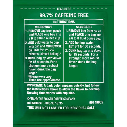 Folgers Coffee Singles Classic Decaf Medium Roast Coffee, 19 Single Serve Coffee Bags