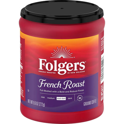 Folgers French Roast Ground Coffee, Medium-Dark, 6 (9.6 Oz.) Canisters