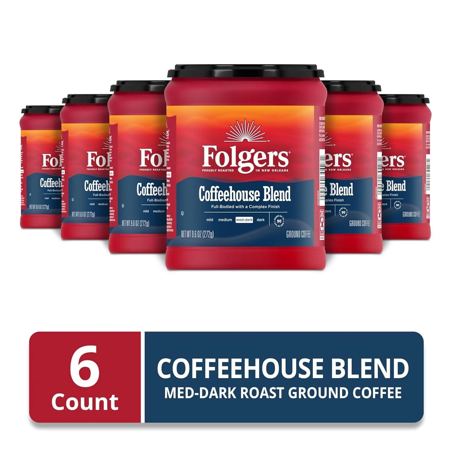 Folgers Coffeehouse Blend Ground Coffee, 6 (9.6-Oz.) Canisters