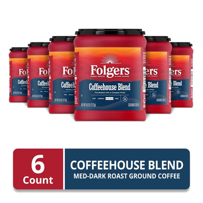 Folgers Coffeehouse Blend Ground Coffee, 6 (9.6-Oz.) Canisters