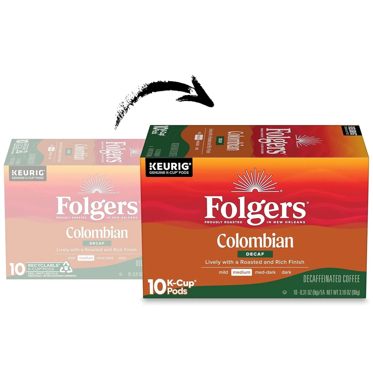 Folgers Colombian Decaf Coffee, Medium Roast, Keurig K-Cup Pods, 10 Count