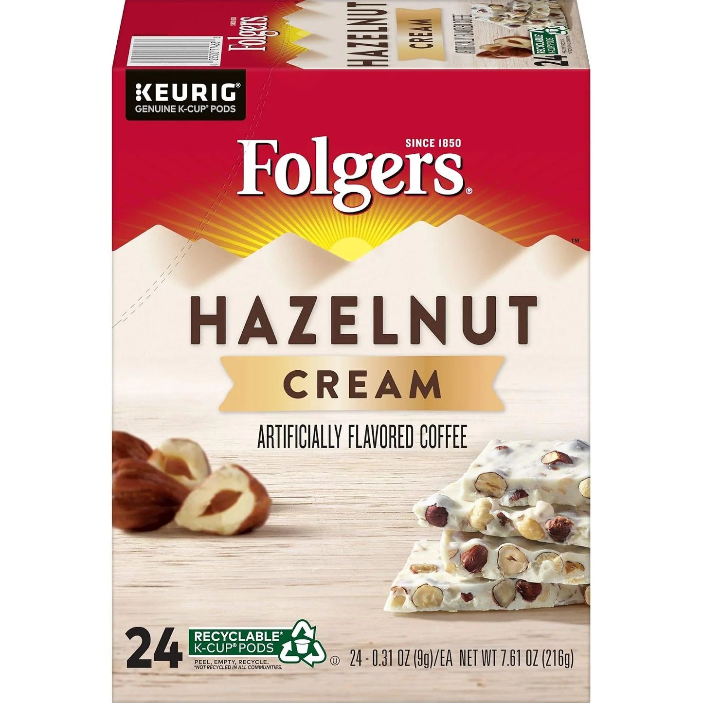 Folgers Hazelnut Cream Flavored Coffee, 96 Keurig K-Cup Pods