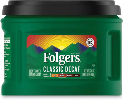 Folgers Decaf Coffee, Ground Coffee, Classic Medium Roast, 19.2 Ounce Canister
