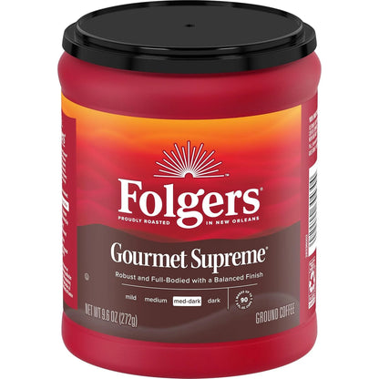 Folgers Gourmet Supreme Ground Coffee, Medium-Dark, 6 (9.6 Oz.) Canisters