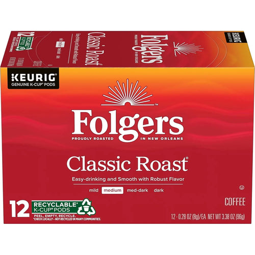 Folgers Classic Roast, Medium Roast Coffee, Keurig K-Cup, 12 Count Box
