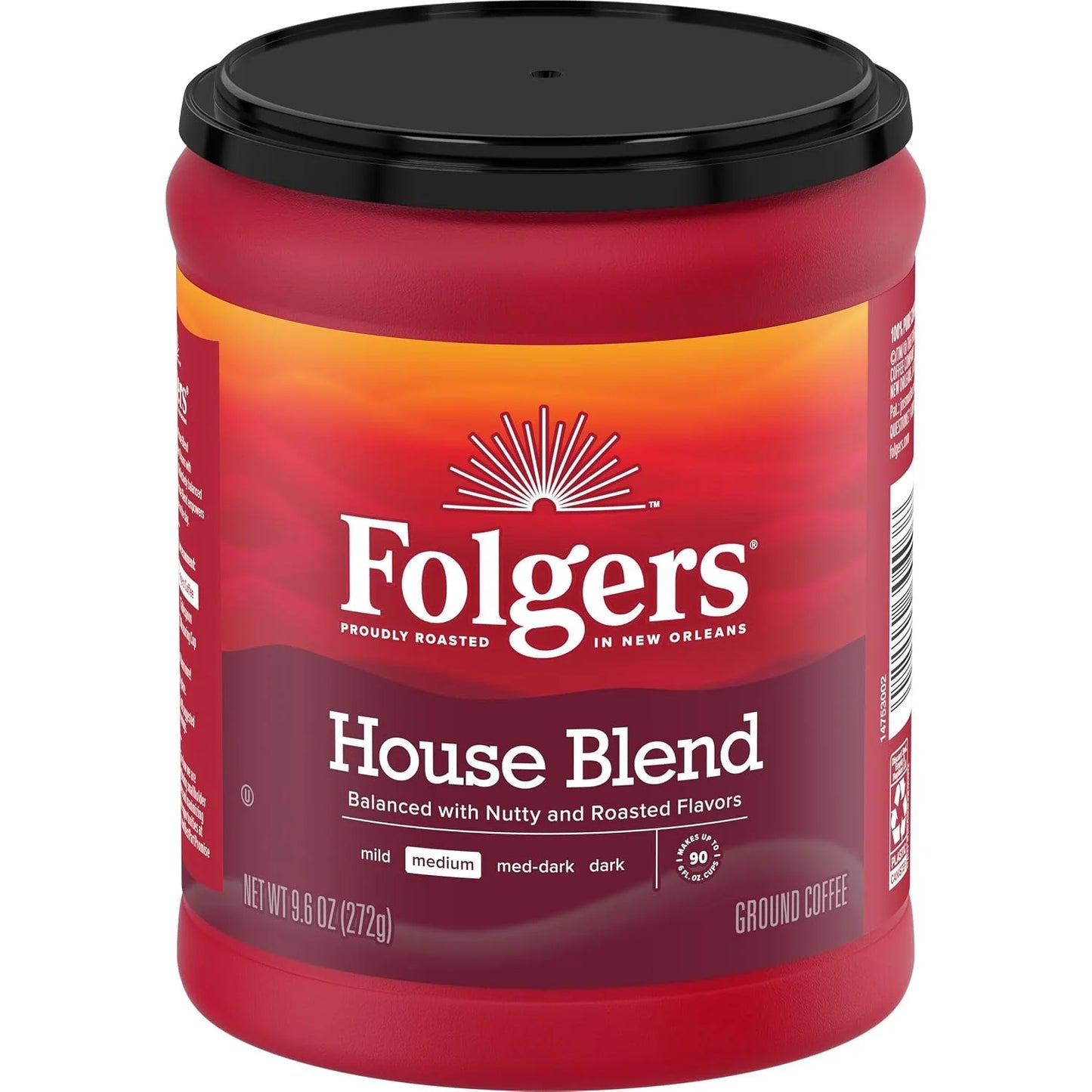 Folgers House Blend Ground Coffee, Medium Roast, 6 (9.6 Oz.) Canisters