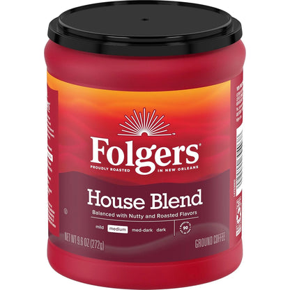 Folgers House Blend Ground Coffee, Medium Roast, 6 (9.6 Oz.) Canisters