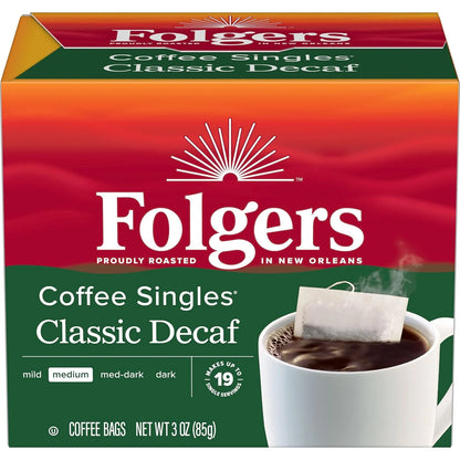 Folgers Classic Decaf Instant Coffee Singles, Medium Roast, 19 Count