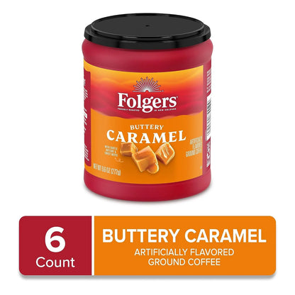 Folgers Buttery Caramel Artificially Flavored Ground Coffee, 6 Canisters