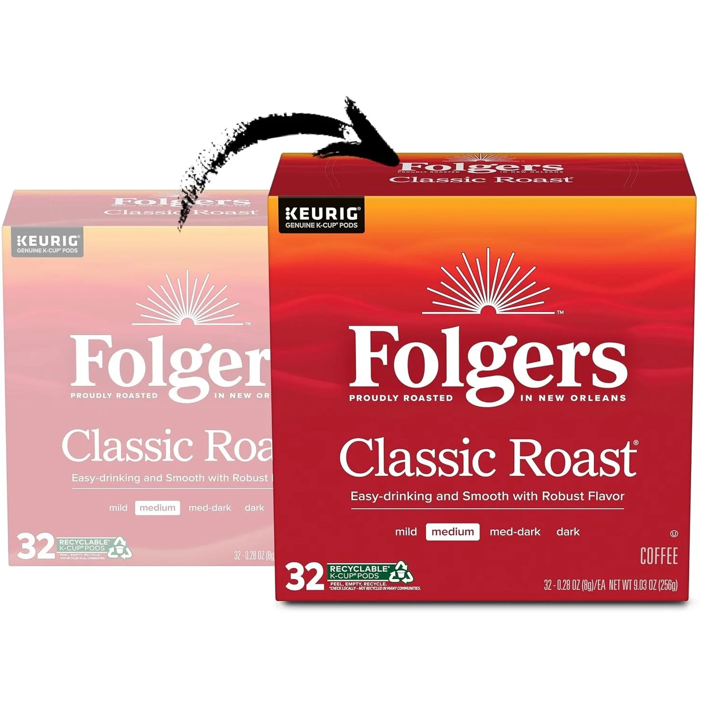 Folgers Classic Roast Coffee, Medium Roast, Keurig K-Cup Pods, 128 Count