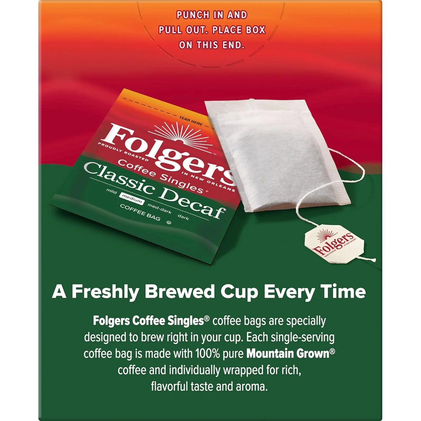 Folgers Coffee Singles Medium Roast Decaf Coffee Bags, 19 Count (Pack of 6)