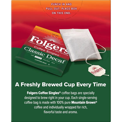 Folgers Coffee Singles Medium Roast Decaf Coffee Bags, 19 Count (Pack of 6)