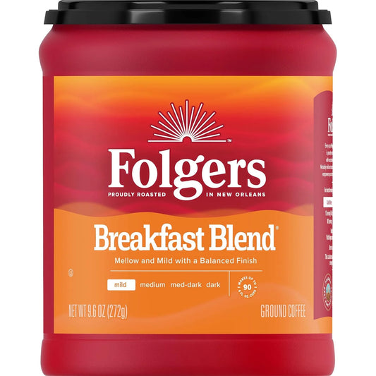 Folgers Breakfast Blend Ground Coffee, Smooth & Mild Coffee, 9.6 Ounce Canister