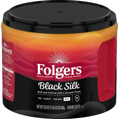 Folgers Black Silk Ground Coffee, Dark Roast, 22.6 Oz. Canister