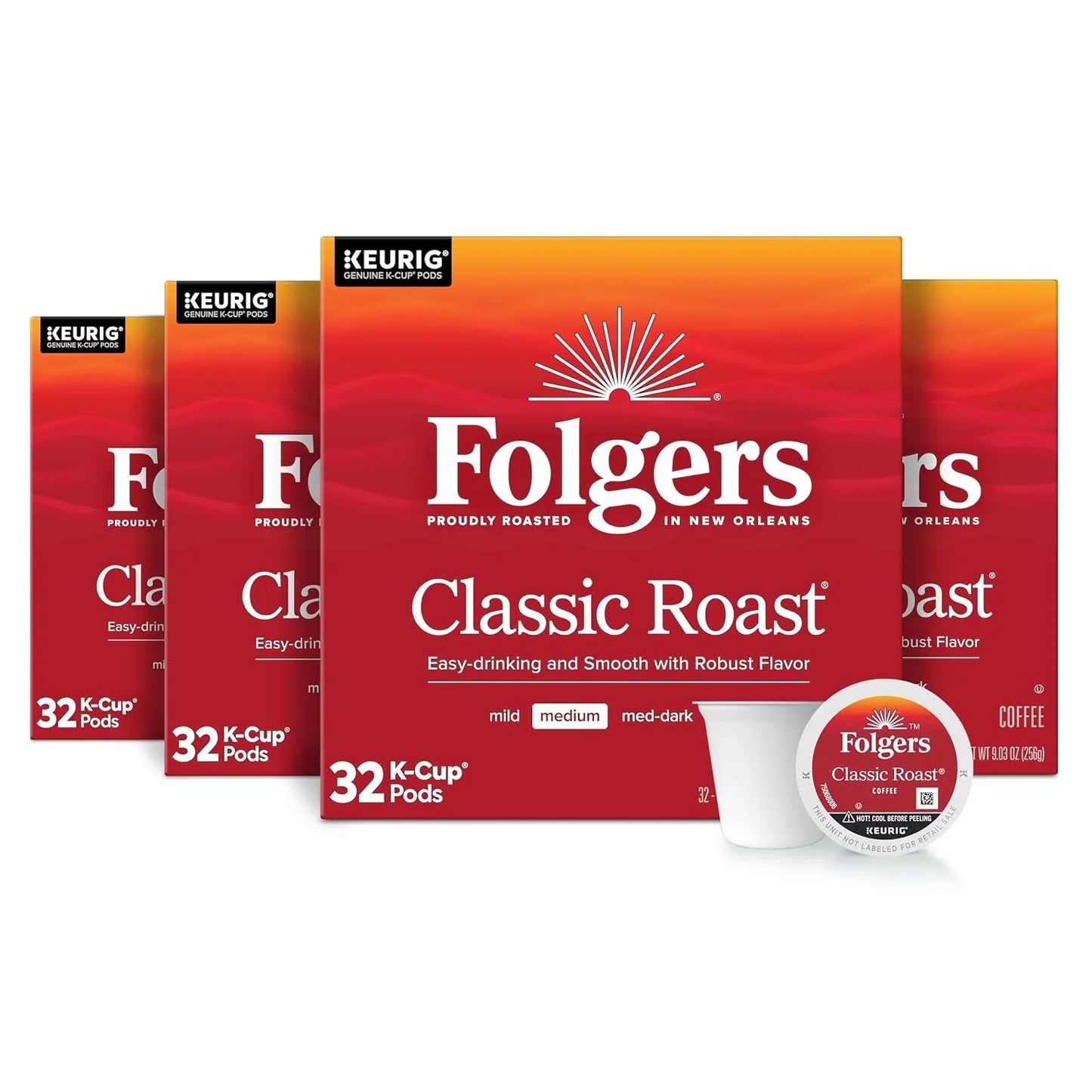 Folgers Classic Roast Coffee, Medium Roast, Keurig K-Cup Pods, 128 Count