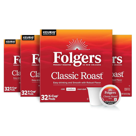 Folgers Classic Roast Coffee, Medium Roast, Keurig K-Cup Pods, 128 Count