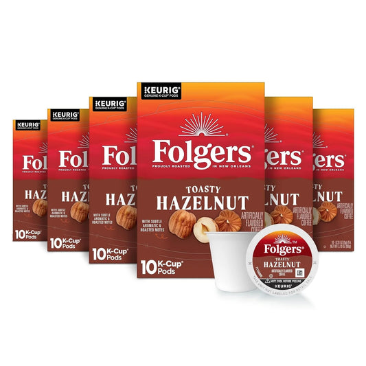 Folgers Toasty Hazelnut Artificially Flavored Coffee, K-Cup Pods, 60 Count