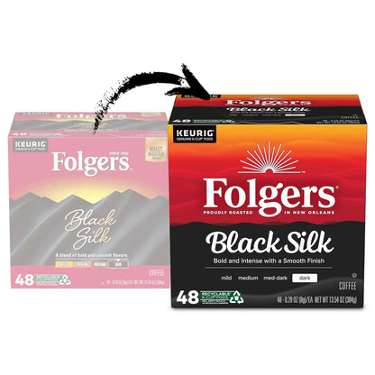 Folgers Black Silk Dark Roast Coffee K-Cup Pods, Bulk 192 Count