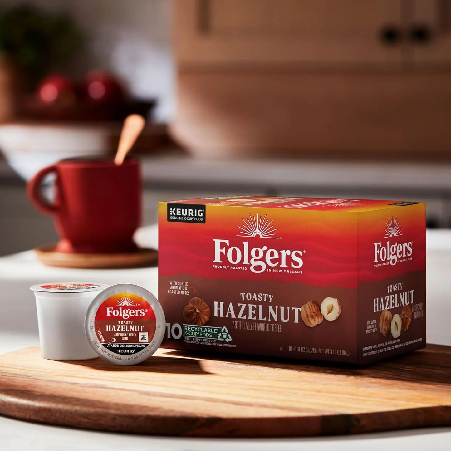 Folgers Toasty Hazelnut Artificially Flavored Coffee, K-Cup Pods, 10 Count