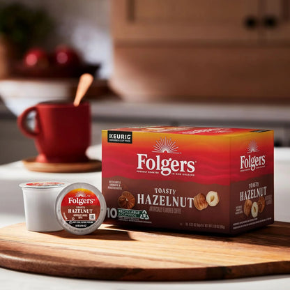 Folgers Toasty Hazelnut Artificially Flavored Coffee, K-Cup Pods, 10 Count