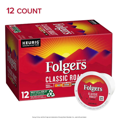 Folgers Classic Roast Medium Roast Coffee, 12 Keurig K-Cup Pods