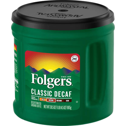 Folgers Classic Decaf Medium Roast Ground Coffee, 30.5 Ounces (Pack of 6)