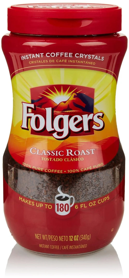 Folgers Classic Roast Instant Coffee Crystals, 12 Ounces