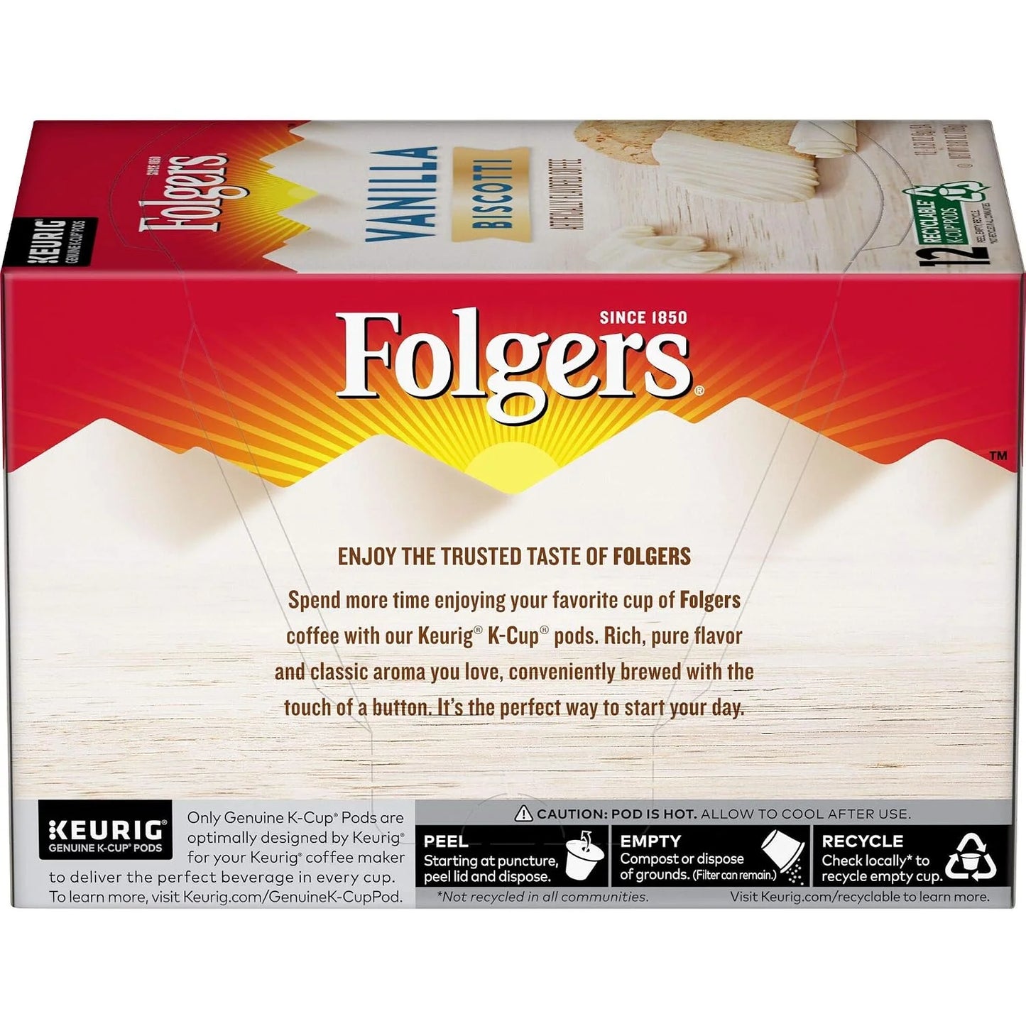 Folgers Vanilla Biscotti Flavored Coffee, 12 K Cups for Keurig Coffee Makers