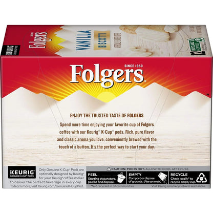 Folgers Vanilla Biscotti Flavored Coffee, 12 K Cups for Keurig Coffee Makers