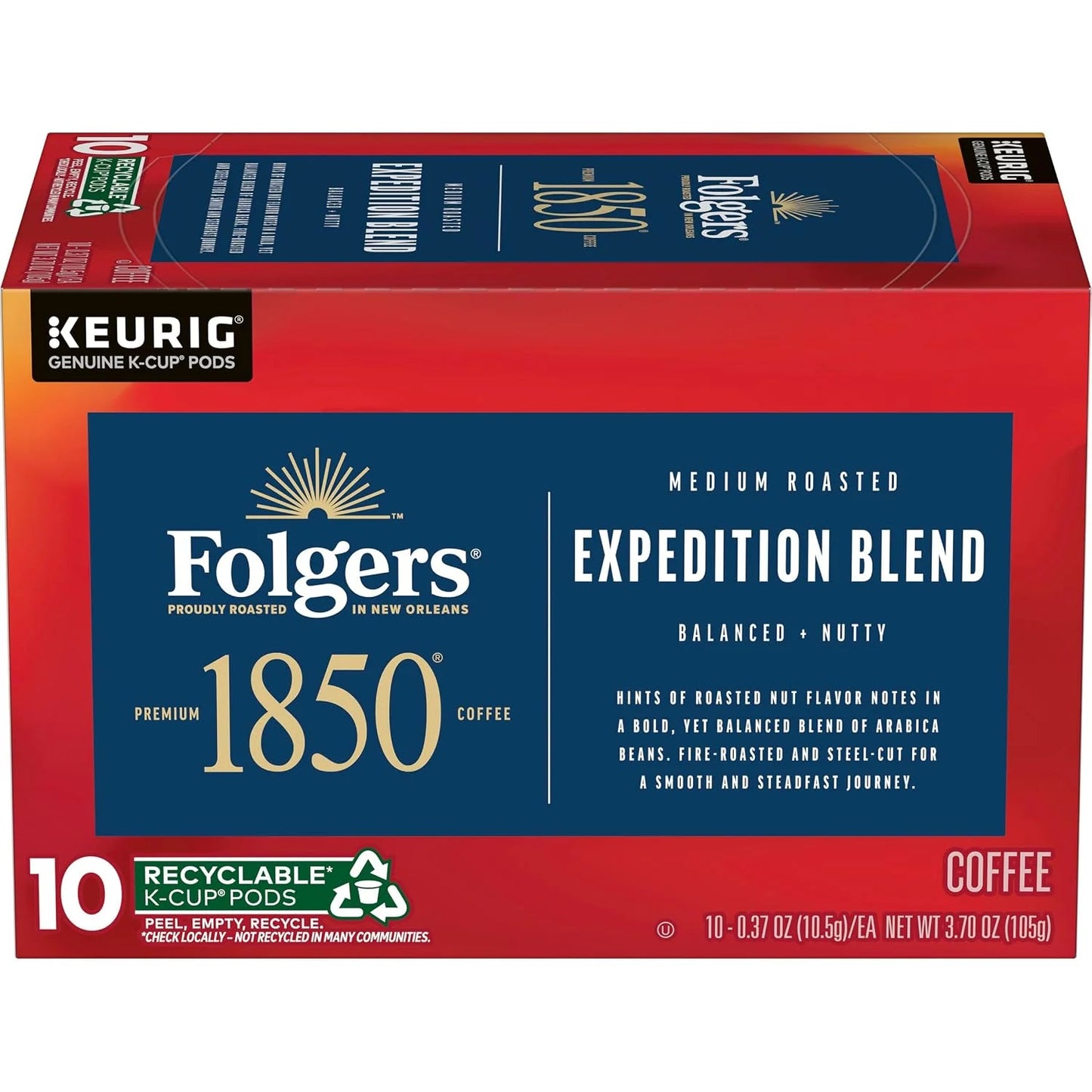 Folgers 1850 Expedition Blend Coffee, Keurig K-Cup Pods, 10 Count