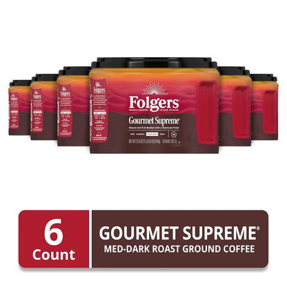 Folgers Gourmet Supreme Ground Coffee, Medium-Dark, 6 (22.6 Oz.) Canisters
