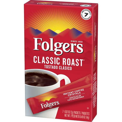Folgers Classic Roast Instant Coffee Crystals, 7 Single Serve Packets (Pack of 12)