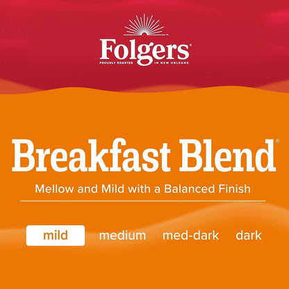 Folgers Breakfast Blend Coffee, Mild Roast, Keurig K-Cup Pods, 10 Count