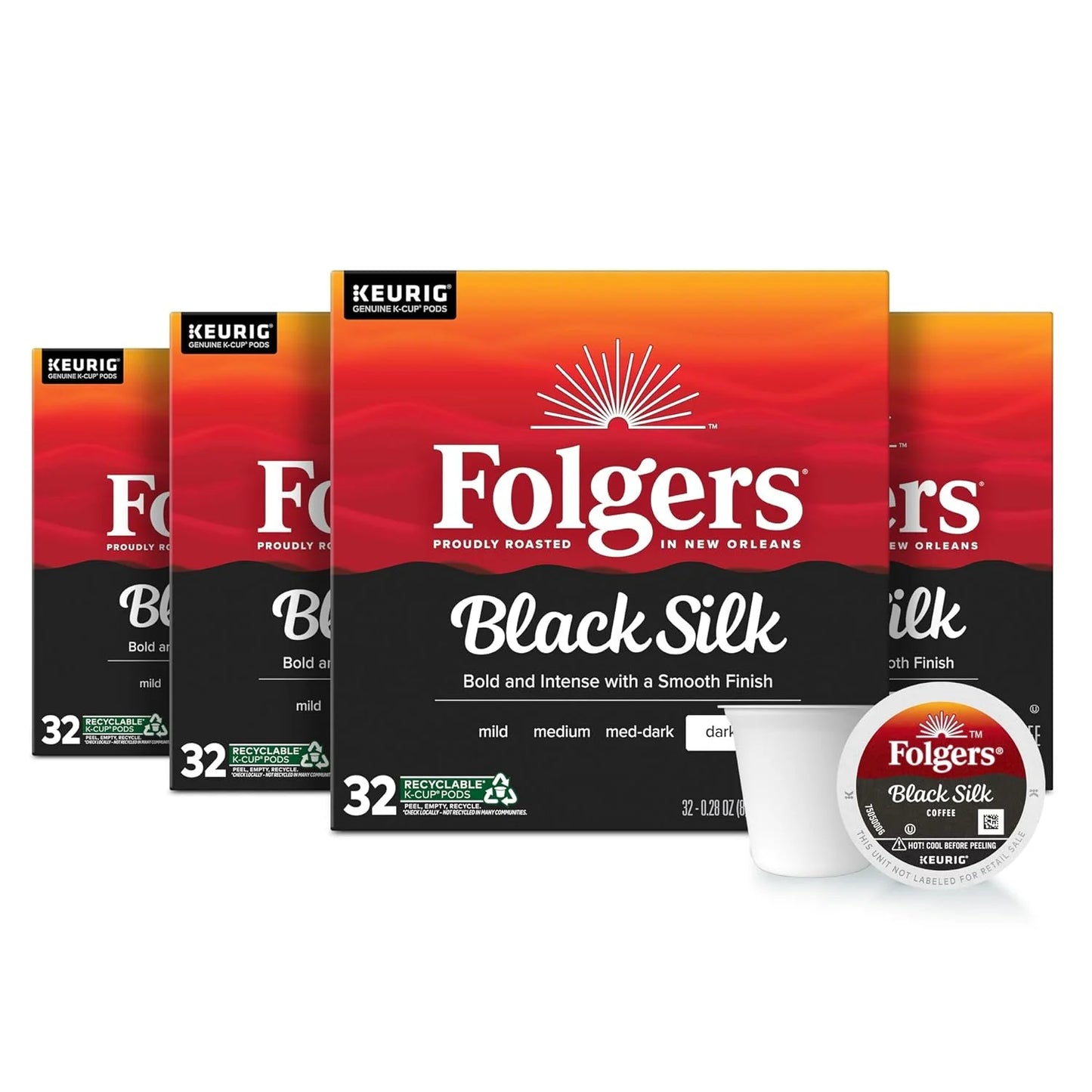 Folgers Black Silk Coffee, Dark Roast, Keurig K-Cup Pods, 128 Count