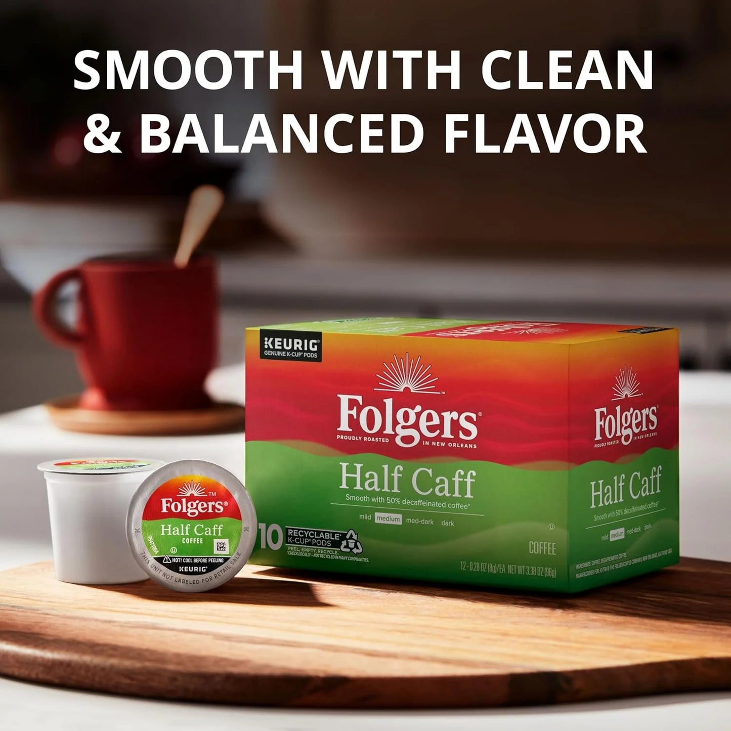 Folgers Half Caff Medium Roast Coffee, Keurig K-Cup Pods, 10 Count Box
