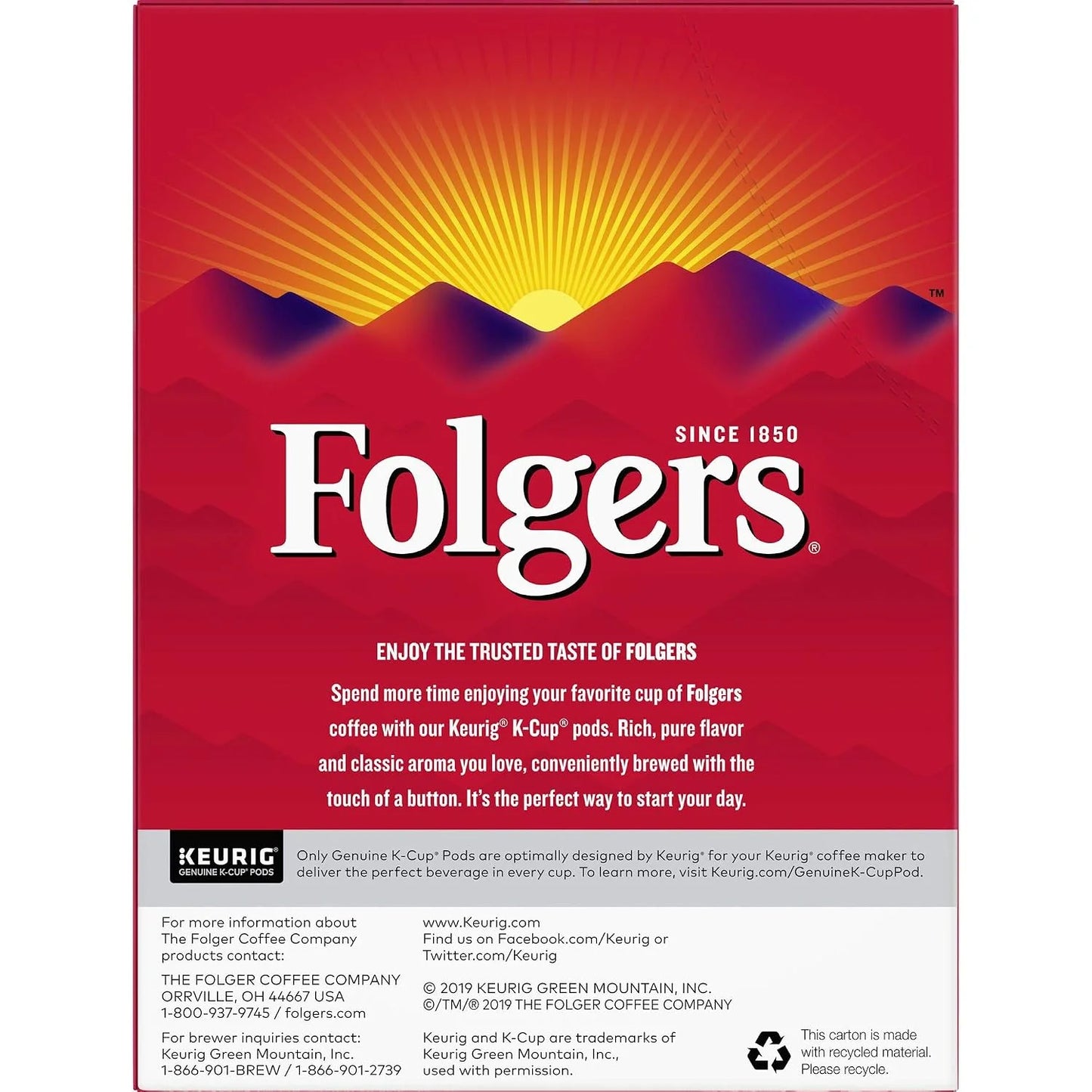 Folgers Classic Roast Medium Roast Coffee, 96 Keurig K-Cup Pods