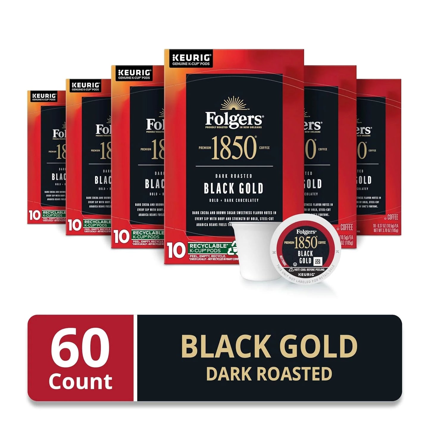 Folgers 1850 Black Gold Coffee, Keurig K-Cup Pods, 60 Count