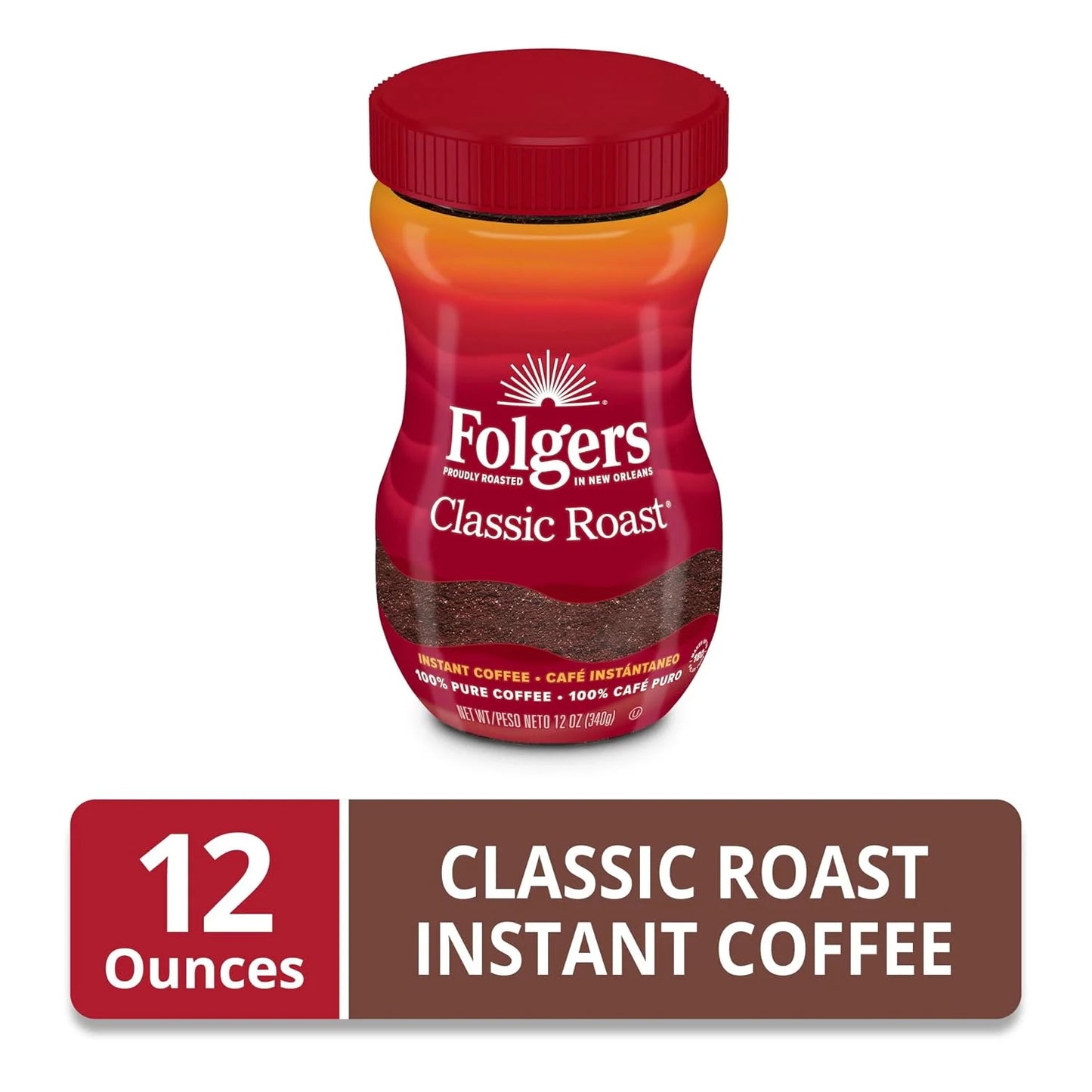 Folgers Classic Roast Instant Coffee, 12 Oz. Jar